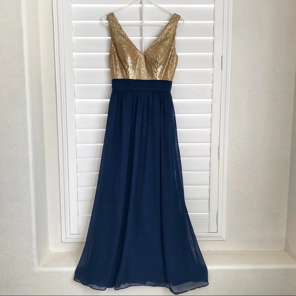 Gold & Navy Blue Prom/Evening Dress